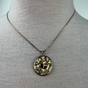 Vintage Sarah Coventry Gold Tone Capricorn Zodiac Medallion Pendant Necklace